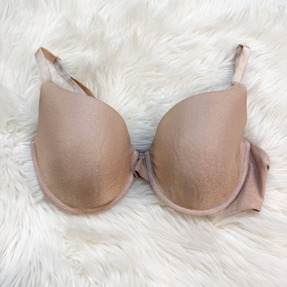 Victoria's Secret Lined Demi Bra Women's Size 36DD Light Beige Sparkle Soft EUC